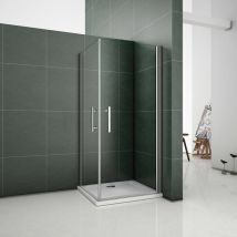 Exit Toys - Box Doccia Angolare Due Porte a Battente Rotazione Di 180 Gradi Cristallo Temperato 6 mm Anticalcare Trasparente 80x90x185 cm Piatto
