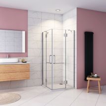 Aica Italy - Box Doccia Angolare Porte Battenti Cristallo 8 mm Temperato Trasparente Anticalcare Ante con Barre Stabilizzatrici 90x100x190cm Piatto