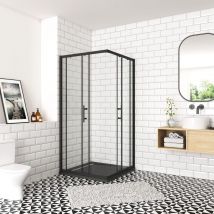 Box Doccia Angolare Porta Scorrevole 120x70x190 cm Vetro Temperato Trasparente 6 mm Easyclean Anticalcare Telaio Nero Opaco