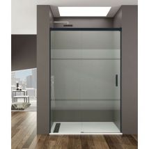 GME - Box doccia basic nero fisso + scorrevole, Finiture: Frost - Estensione: 140-145 cm
