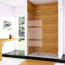 Aica Italy - Box Doccia Walk In 60x190cm Parete Fissa in Vetro Temperato 6mm Anticalcare Multi Fasce Satinate Opache con Barra Stabilizzatrice 140cm