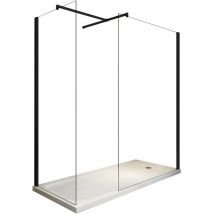 Box Per Doccia Angolare tipo walk-in h 200 8MM Con Vetri Trasparenti Telaio Nero Opaco - 70X70 REVERSIBILE
