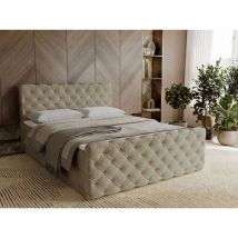 Boxbett mit Bettkasten 160x200, Beige Samt, Lunaris