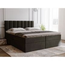 Boxbett mit Bettkasten 180x200, Dunkelgrau Samt, Mocca