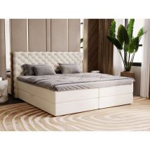 Boxbett mit Bettkasten 200x200, Beige Samt, Bergamo