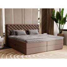 Boxbett mit Bettkasten 200x200, Braun Samt, Bergamo