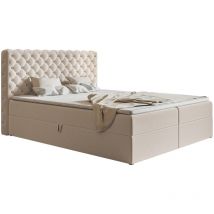 Doro Boxspringbett 140x200 mit Matratze und Topper - Samtstoff Beige (Amor Velvet 4304)