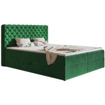 Doro Boxspringbett 140x200 mit Matratze und Topper - Samtstoff Grün (Amor Velvet 4311)