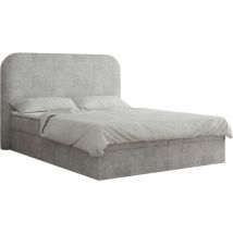 Boxspringbett aus Bouclé mit Bonell-Matratze, Topper und doppeltem gepolsterten Kopfteil, mit Bettkasten – Continentalbett 07 (180x200, Hellgrau