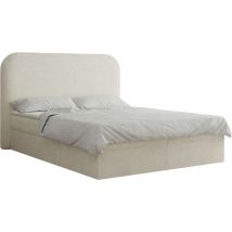 Boxspringbett aus Bouclé mit Bonell-Matratze, Topper und doppeltem gepolsterten Kopfteil, mit Bettkasten – Continentalbett 07 (140x200, Creme