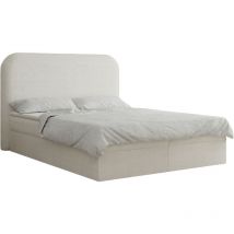 Boxspringbett aus Bouclé mit Bonell-Matratze, Topper und doppeltem gepolsterten Kopfteil, mit Bettkasten – Continentalbett 07 (140x200, Weiß