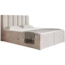 Foro Boxspringbett 140x200 - Bettkasten, Matratze, Topper - Samtstoff Creme (Amor Velvet 4304)