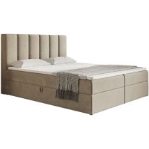 Foro Boxspringbett 140x200 - Bettkasten, Matratze, Topper - Samtstoff Beige (Jasmine 24)