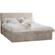 Boxspringbett mit bettkasten und topper trento, ohne Bein stoff Plüsch Cord 180x200 cm Beige
