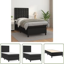 The Living Store Boxspringbett mit Matratze Schwarz 90x200 cm Kunstleder - Boxspringbett - Betten - Doppelbett - Kunstlederbett - Schwarzes Bett