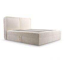 Boxspringbett mit Matratze, Doppelbett mit Bettkasten, aus Samt, dekoratives Kopfteil – Continentalbett 04 (180x200, Creme (Ambience 02))