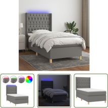 The Living Store Boxspringbett mit Matratze & led Dunkelgrau 100x200 cm Stoff - Boxspringbett - Doppelbett - Schlafsofa - Lattenrost - Bettsystem