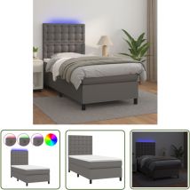The Living Store Boxspringbett mit Matratze & led Grau 100x200 cm Kunstleder - Boxspringbett - Doppelbett - Bettenrahmen - Lederbettwäsche - Luxusbett