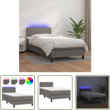 The Living Store Boxspringbett Mit Matratze & Led Grau 90x190 Cm Kunstleder - Boxspringbett - Bettenrahmen - Doppelbett - Kunstlederbett - Led-bett