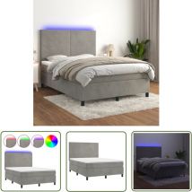 The Living Store Boxspringbett Mit Matratze & Led Hellgrau 140x200 Cm Samt - Boxspringbett - Doppelbett - Samtbett - Luxusbett - Schlafzimmermöbel