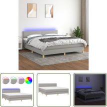The Living Store Boxspringbett mit Matratze & led Hellgrau 160x200 cm Stoff - Boxspringbett - Doppelbett - Bettenrahmen - Lattenrost - Matratze