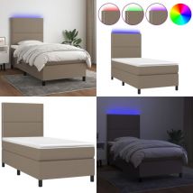 Vidaxl - Boxspringbett mit Matratze & led Taupe 100x200 cm Stoff - Boxspringbett - Doppelbett - Lattenrost - Bettauflage - led Beleuchtung - Home &