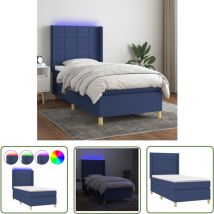 The Living Store Boxspringbett mit Matratze & led Blau 100x200 cm Stoff - Boxspringbett - Betten - Schlafräume - Doppelbett - Blau