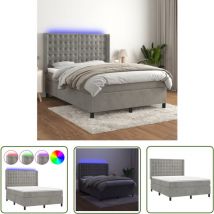 The Living Store Boxspringbett mit Matratze & LED Hellgrau 140x200 cm Samt - Boxspringbett - Samtbett - Luxusbett - Doppelbett - Bett Mit Beleuchtung