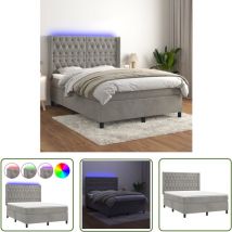 The Living Store Boxspringbett mit Matratze & led Hellgrau 140x200 cm Samt - Boxspringbett - Samtbett - Doppelbett - led Beleuchtung - Matratze