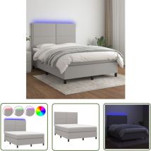 The Living Store Boxspringbett mit Matratze & led Hellgrau 140x200 cm Stoff - Boxspringbett - Doppelbett - Schlafzimmermöbel - Lattenrost - Matratze