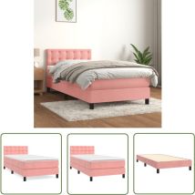 The Living Store Boxspringbett mit Matratze Rosa 90x200 cm Samt - Samtbett - Boxspringbett - Doppelbett - Rosa Bett - Bettenrahmen