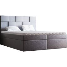 Berg Boxspringbett 140x200 cm, Doppelbett mit Matratze, Topper, Bettkasten - Hellgrau (Amor Velvet 4318)