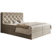 Polo Boxspringbett 180x200 cm, Doppelbett mit Bettkasten, Matratze H3, Samtstoff Beige (Jasmine 24)