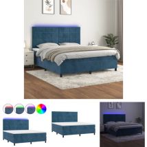 The Living Store Boxspringbett mit Matratze & led Dunkelblau 180x200 cm Samt - Betten & Bettgestelle - Blau