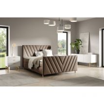 Boxspringbett Schlafzimmerbett CARLITO PREMIUM 200x220cm Stoff Fresh Braun
