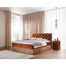 Boxspringbett Schlafzimmerbett maximo 200x200cm in Stoff Torre Ziegelrot