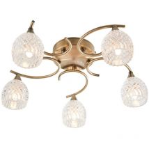 Endon - Boyer - 5 Light Semi Flush Multi Arm Ceiling Light Antique Brass, Glass, G9