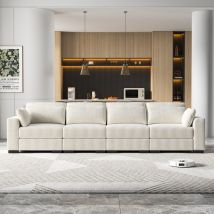 Bpkadhy Sofa 4 Sitzer, Modulares Sofa Mit Federkern, Ecksofa Cord, Polstersofa, Wohnzimmersofa Mit Kissen, Niedrige Sofas, Massivholzrahmen, Beige