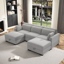 Bpkadhy Sofa 3 Sitzer, Modulares Sofa Mit Federkern, Ecksofa Cord Mit 2 Fußhockers, Polstersofa Mit Stauraum, Wohnzimmersofa Mit Kissen, Niedrige 