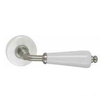 Merigous - Béquille simple porcelaine / inox - Décor : Blanc / Inox - Longueur : 110 mm - Matériau : Porcelaine et laiton - Saillie : 62 mm