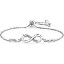 Bracciale doppio cuore in argento sterling 925 placcato oro bianco Braccialetti infinito regolabili con pavé di zirconi, regalo di gioielli di