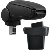 Pro.tec - Bracciolo Auto - Appoggia Braccio Con Mensola - Imbottito - Similpelle - Nero Con Cuciture Nere