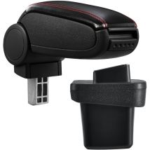 [pro.tec] Bracciolo auto - appoggia braccio con mensola - imbottito - similpelle - nero con cuciture rosse