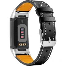 Bracelet en Cuir Compatible avec Le Bracelet Fitbit Charge 5, Bracelet en Cuir Souple et Respirant à Boucle Classique en Métal Bracelet de