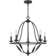 Lampadario Industrial Nordico Bradbury Acciaio Grigio Cenere 5 Luci E14
