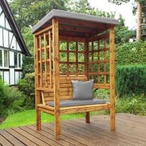 Charles Taylor - Wooden Bramham 2 Seater Garden Arbour Seat Bench Red Cushions