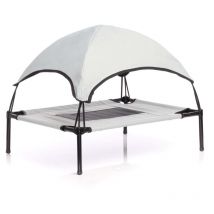 Wiltec Brandina per cani e gatti con tettoia grigia, cuccia per cani max 50kg, lettino da esterno per animali con tettuccio parasole, 122x91x16cm