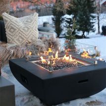 Brasero à gaz Modeno aurora pour extérieur, Brasero en béton gfrc, salon de jardin avec surface mate noir L87 x l87 x H36 cm