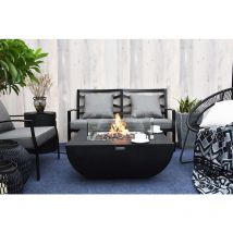 Brasero à gaz Modeno aurora pour extérieur, Brasero en béton gfrc, salon de jardin avec surface mate noir L87 x l87 x H36 cm