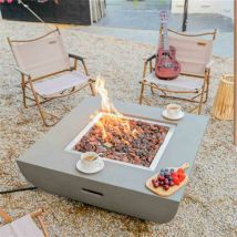 Brasero à gaz Modeno westport pour extérieur, Brasero en béton gfrc, salon de jardin avec surface mate gris L87 x l87 x H36 cm